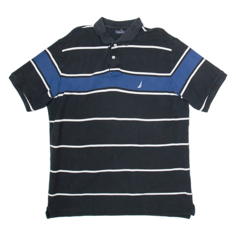 NAUTICA Mens Polo Shirt Black Striped L