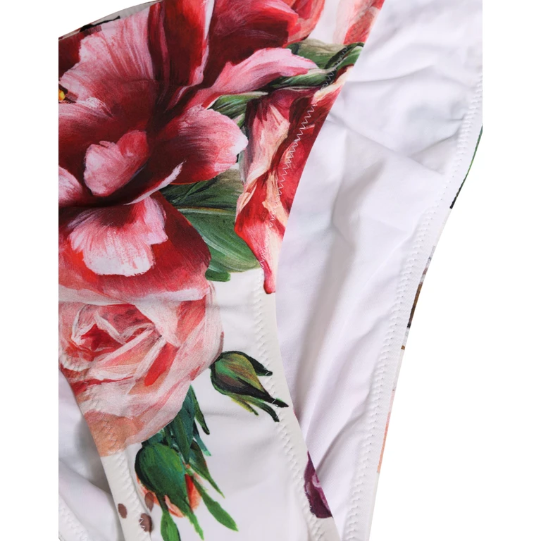 Dolce & Gabbana White Floral Print Swimsuit Bikini Bottom Swimwear Nylon Elastane Clothing - Women
