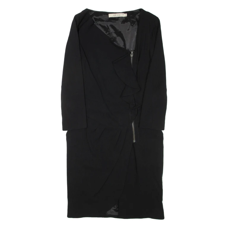 REISS Womens Pencil Dress Black Long Sleeve Knee Length UK 6