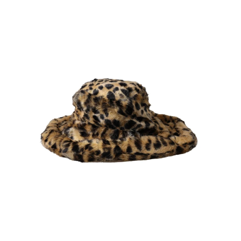 Brown Leopard Fur Women Bucket Hat Modacrylic Polyester - Women
