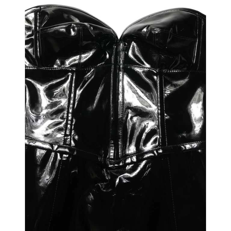 Dolce & Gabbana Black Patent Leather Corset Style Mini Dress Polyurethane Polyester Cotton - Women