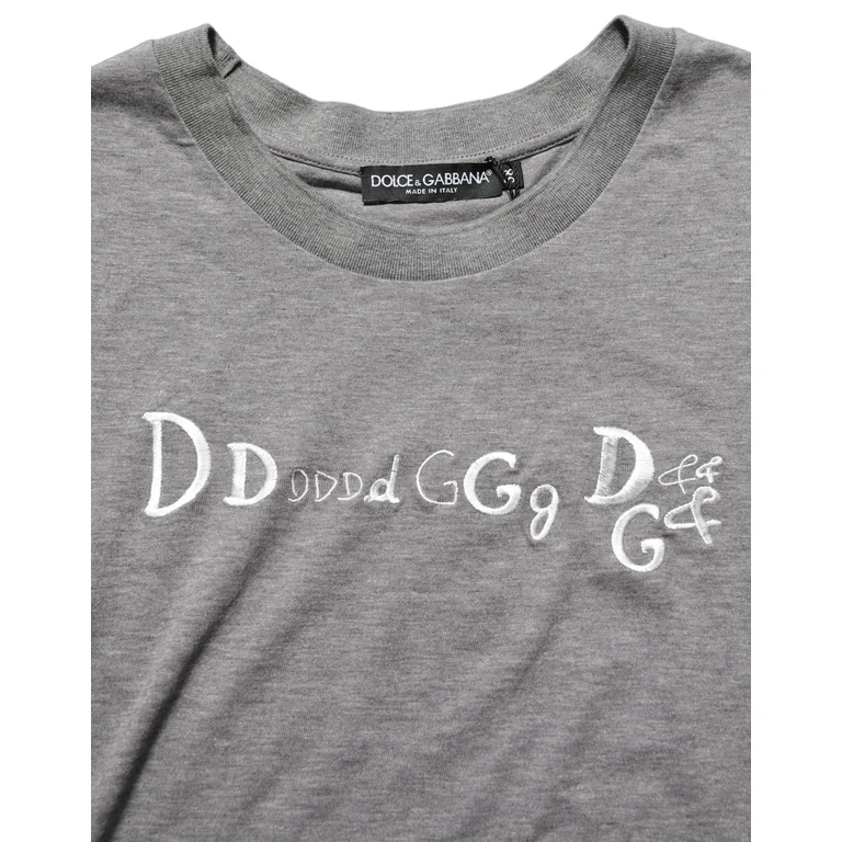 Gray Logo Embroidery Short Sleeve T-Shirt Cotton - Women