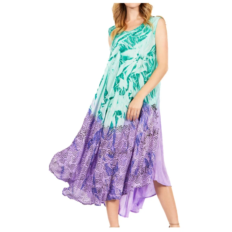 Sakkas Starlight Fourth Women's Tie Dye Caftan Tank Dress/Cover Up Beach Kaftan