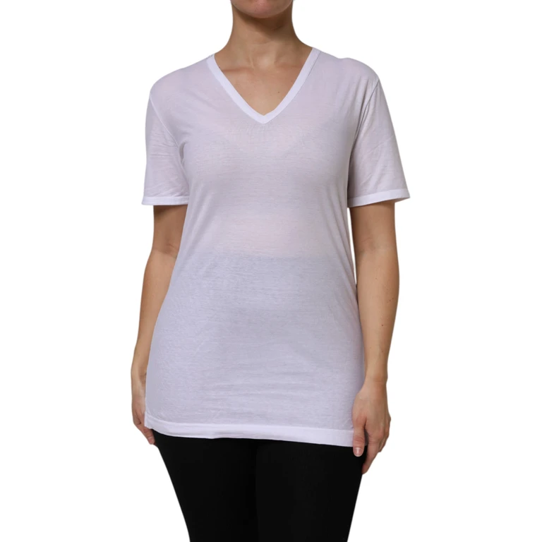 Dolce & Gabbana White Cotton Short Sleeves V-Neck Top T-Shirt - Women