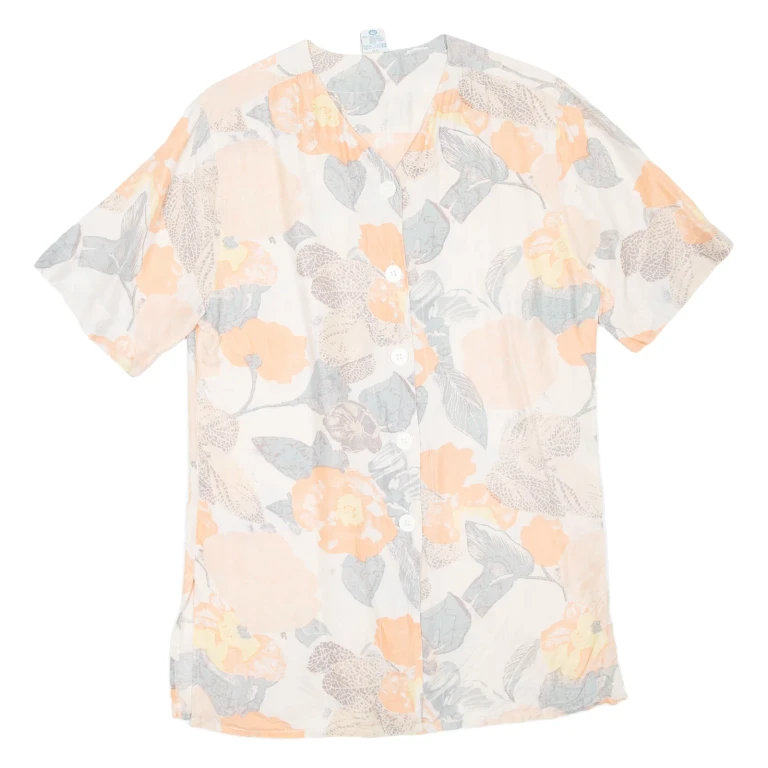 YESSICA Womens Printed Shirt Beige Faux Silk Floral M