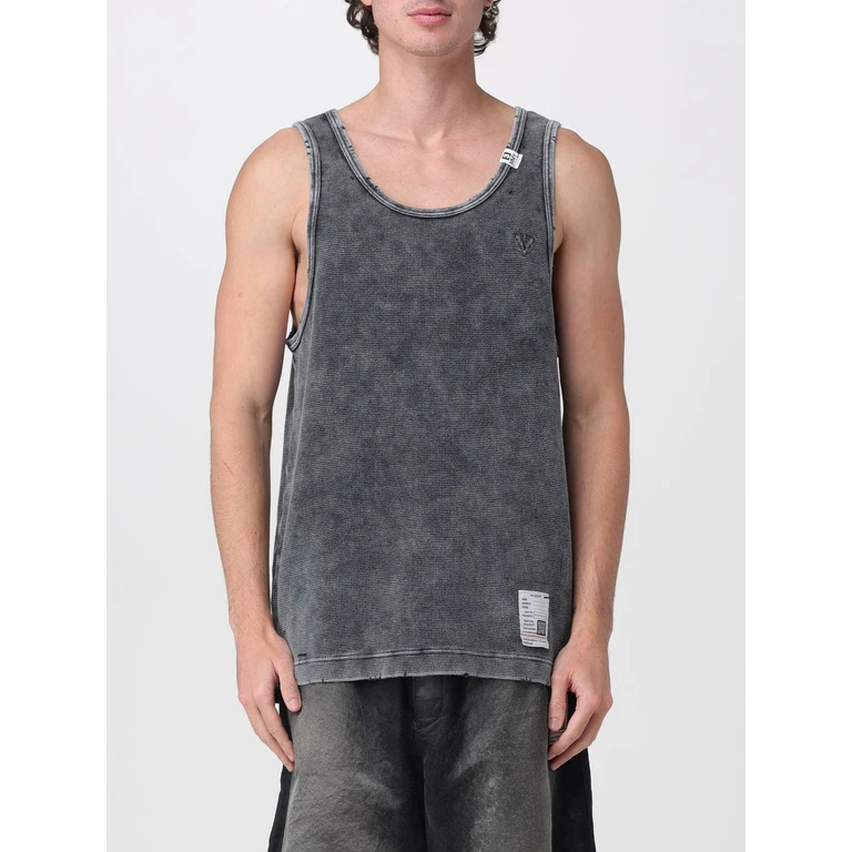 Cotton Tank Top with U-Neck and Applied Logo (J16TS812BLACK)