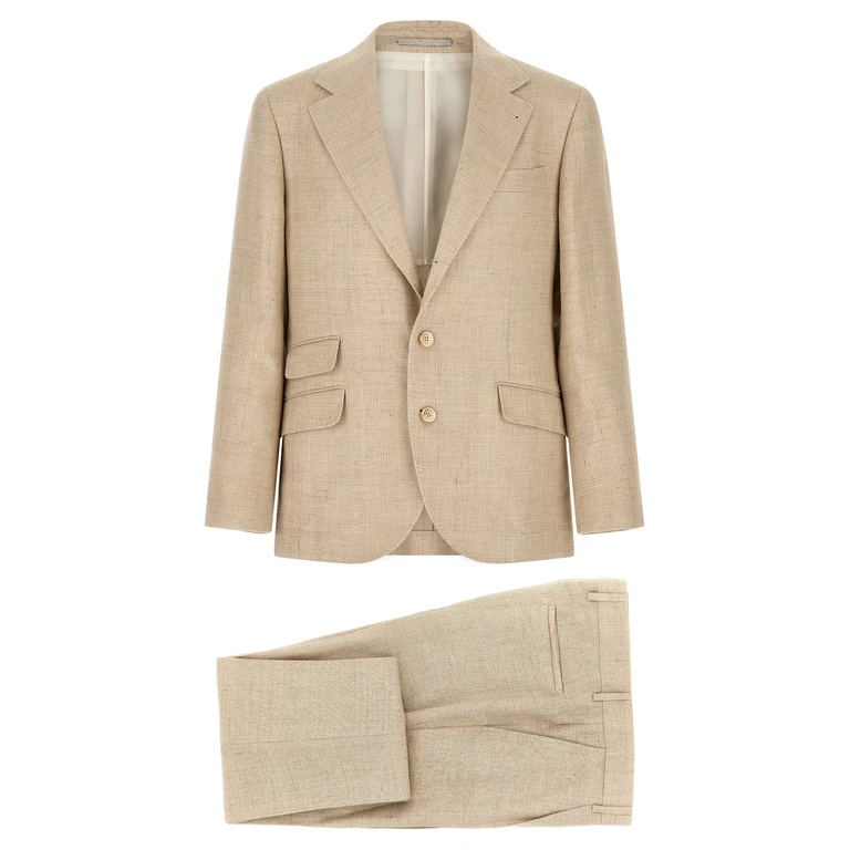 Beige Silk Two-Piece Suit - Men