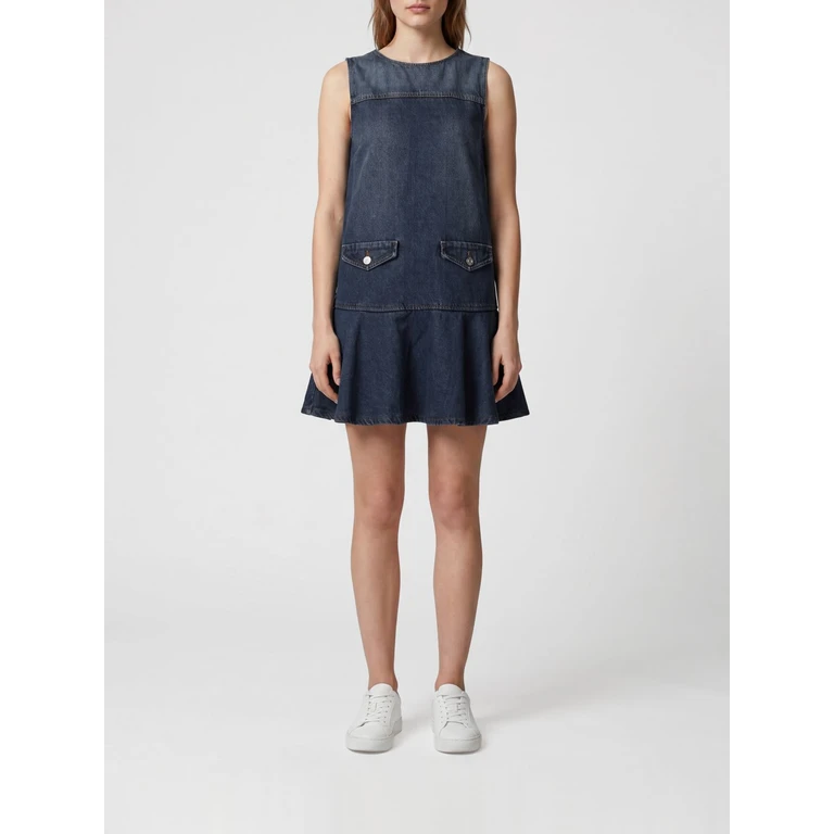 Sleeveless A-Line Cotton Denim Mini Dress with Ruffles (A1030091569)