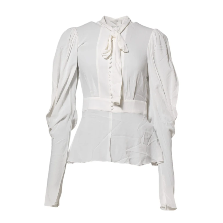 Dolce & Gabbana White Viscose Ascot Collar Long Sleeves Top Elastane - Women