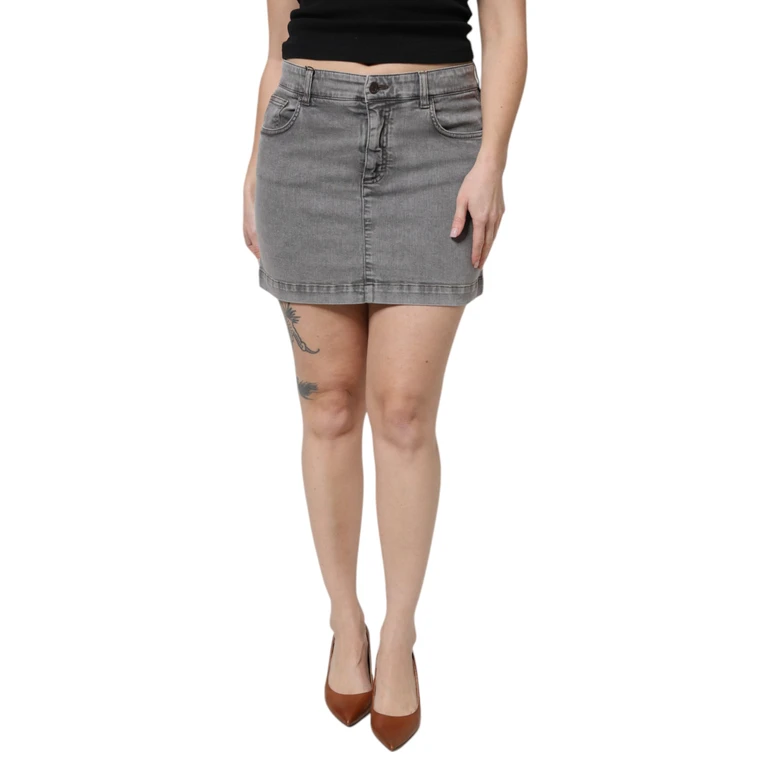 Dolce & Gabbana Gray Cotton Stretch Mid Waist Denim Mini Skirt - Women