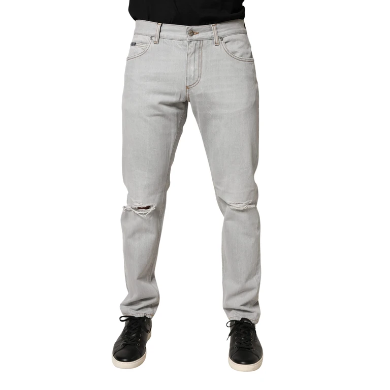 Dolce & Gabbana Light Gray Ripped Cotton Regular Denim Jeans Clothing - Men