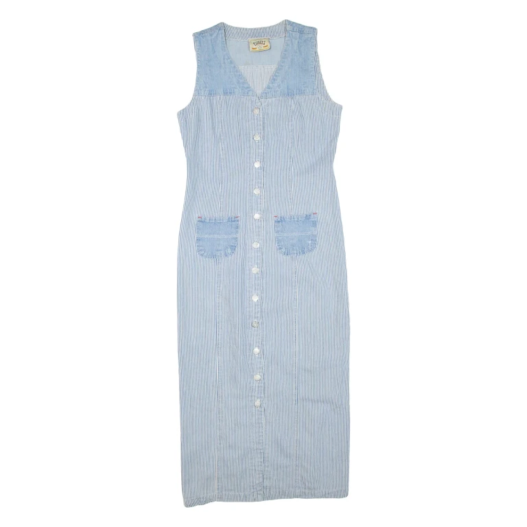 TICKETS Womens Day Dress Blue Denim Striped Sleeveless Midi L