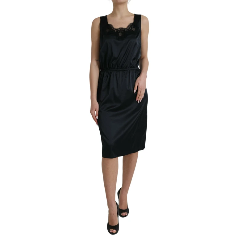 Dolce & Gabbana Black Polyester Lace Trim Sheath Midi Dress Elastane - Women