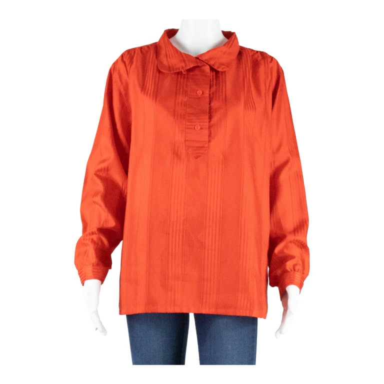 Womens Shirt Red Collared Long Sleeve Striped XL