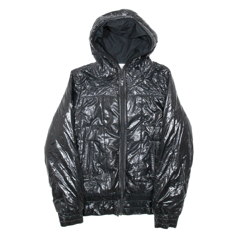 ADIDAS Womens Puffer Coat Black Hooded UK 10