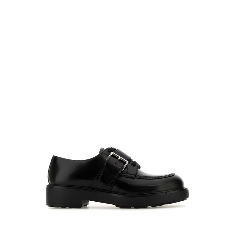Prada Black Leather Lace-Up Shoes Nero Vitello Scarpe Stringate - Men