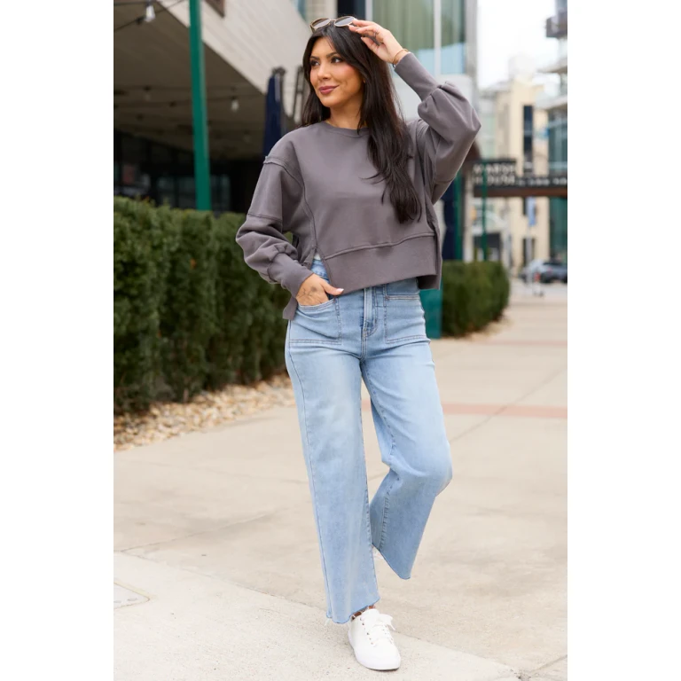 Payton Charcoal Cropped Crewneck Top