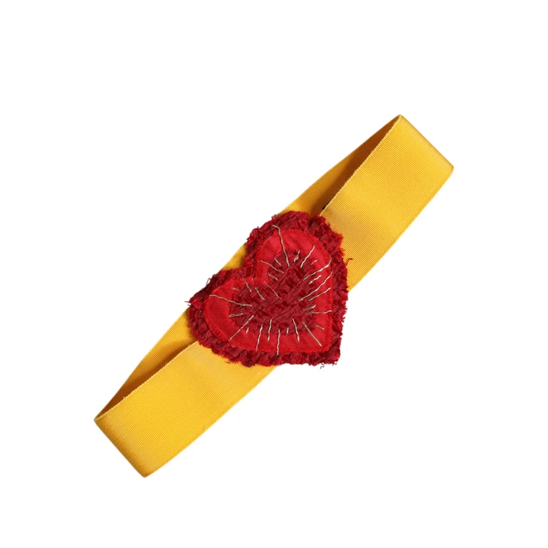 Dolce & Gabbana Yellow Stretch Wide Waist Heart Embellished Belt Cotton Viscose - Women