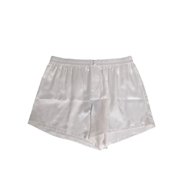 White Silk Satin Elastic Men Boxer Short Swimwear - Men
