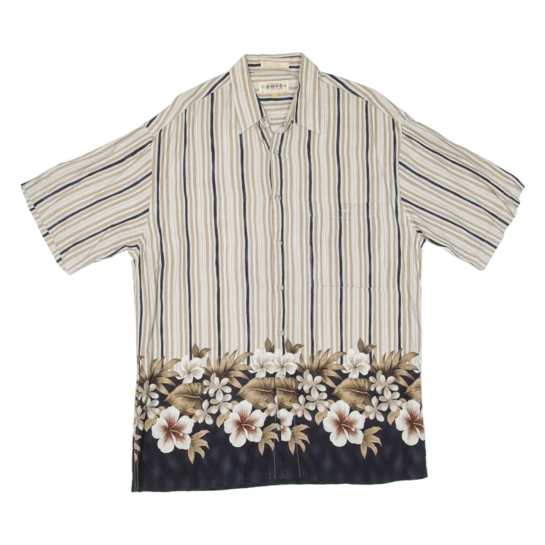 CAMPIA Mens Hawaiian Shirt Beige Floral M