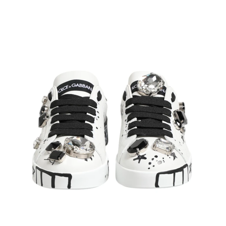 Dolce & Gabbana White Portofino Crystal Sneakers Shoes Leather - Women