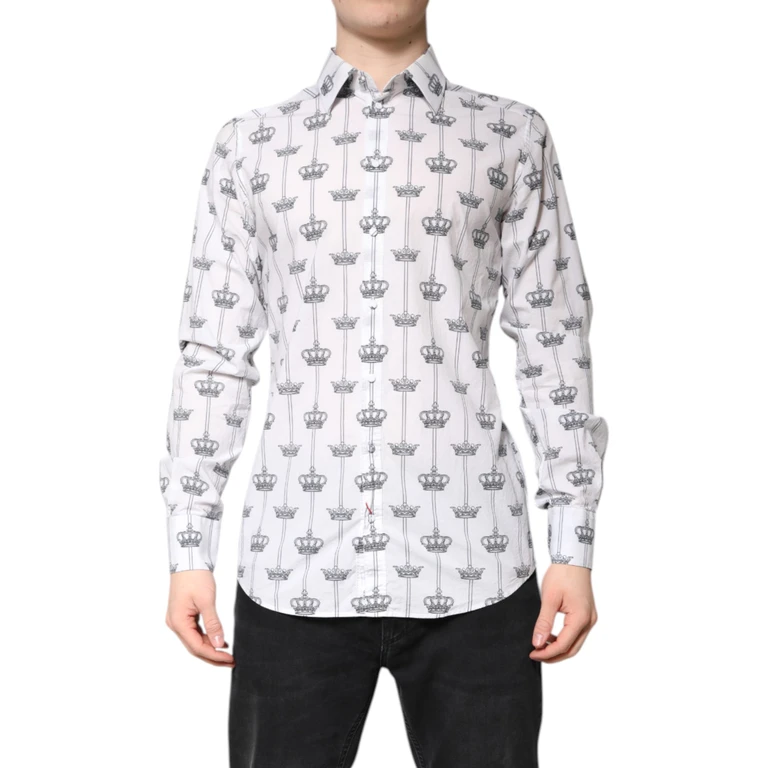 Dolce & Gabbana White Gold Crown Cotton Dress Formal Shirt - Men
