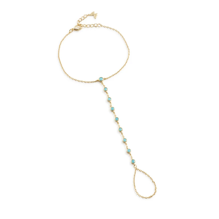 By Adina Eden Turquoise Bezel Station Hand Chain Turquoise One Size
