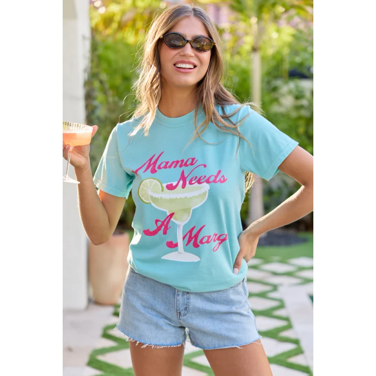 Mama Needs A Marg Mint Blue Graphic Tee