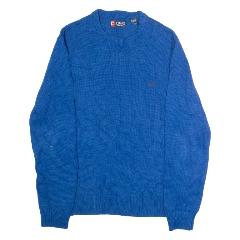 CHAPS Mens Jumper Blue Crew Neck Chunky Knit M