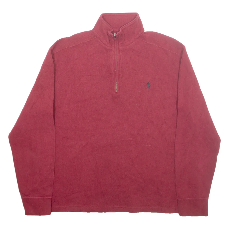 POLO RALPH LAUREN Mens Jumper Red 1/4 Zip Tight Knit M