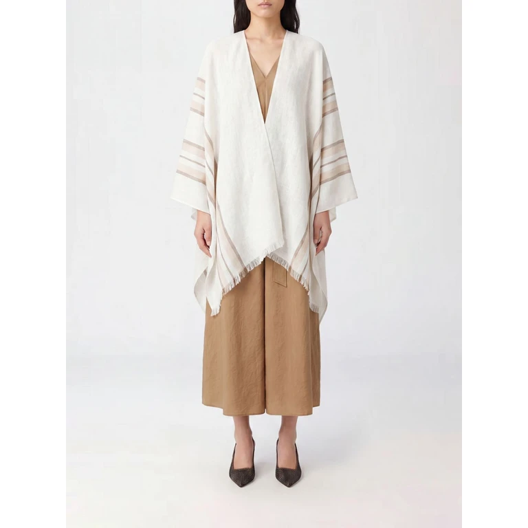 Asymmetrical Striped Linen and Cashmere Cape (MSCDAGP02CSY23)