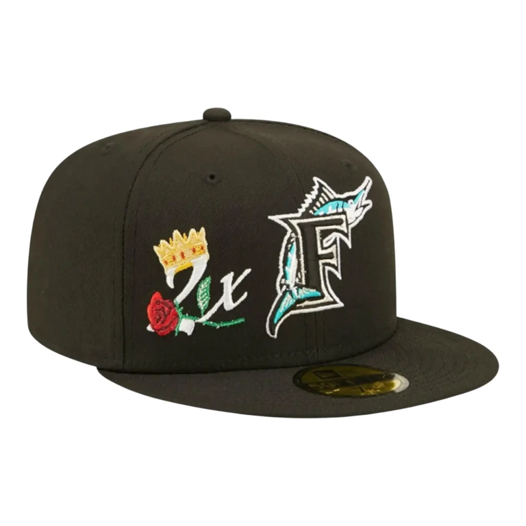 Crown Champs WS 59Fifty Florida Marlins Men Fitted Hat Black