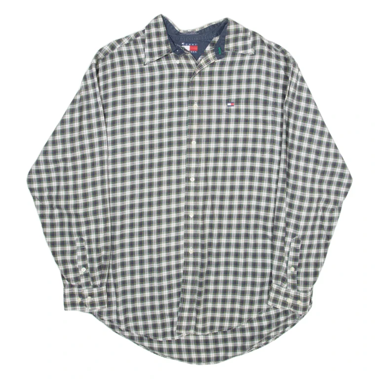 TOMMY HILFIGER Mens Shirt Blue Plaid Long Sleeve L