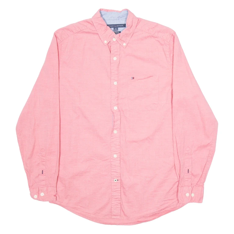 TOMMY HILFIGER Mens Plain Shirt Red Long Sleeve S