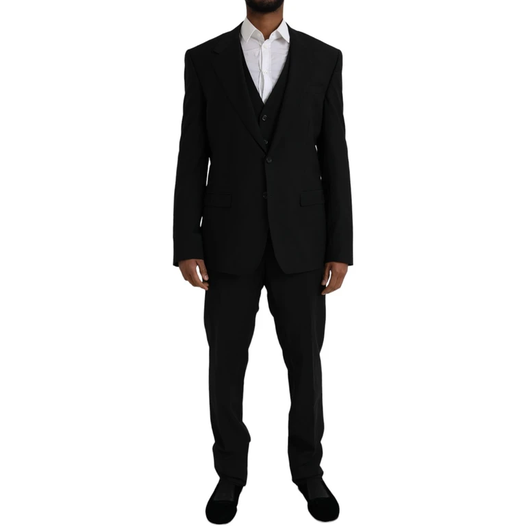 Black Polyester Staff Formal 3 Piece Suit Wool Elastane - Men