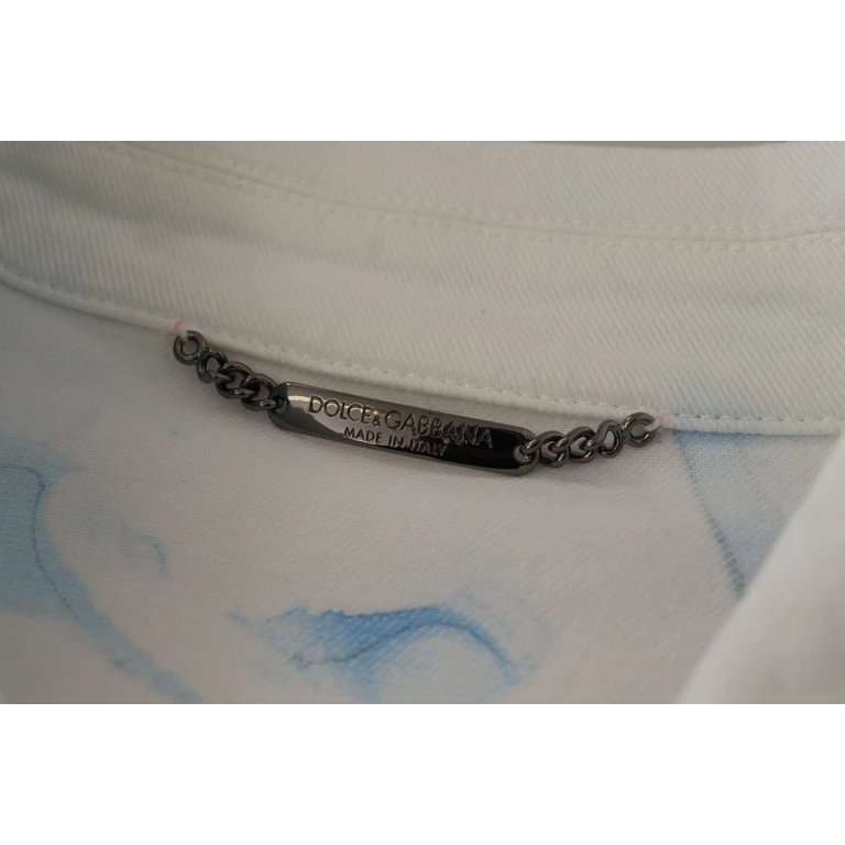 White Cotton Logo Embroidery Denim Jacket Elastane Clothing - Men
