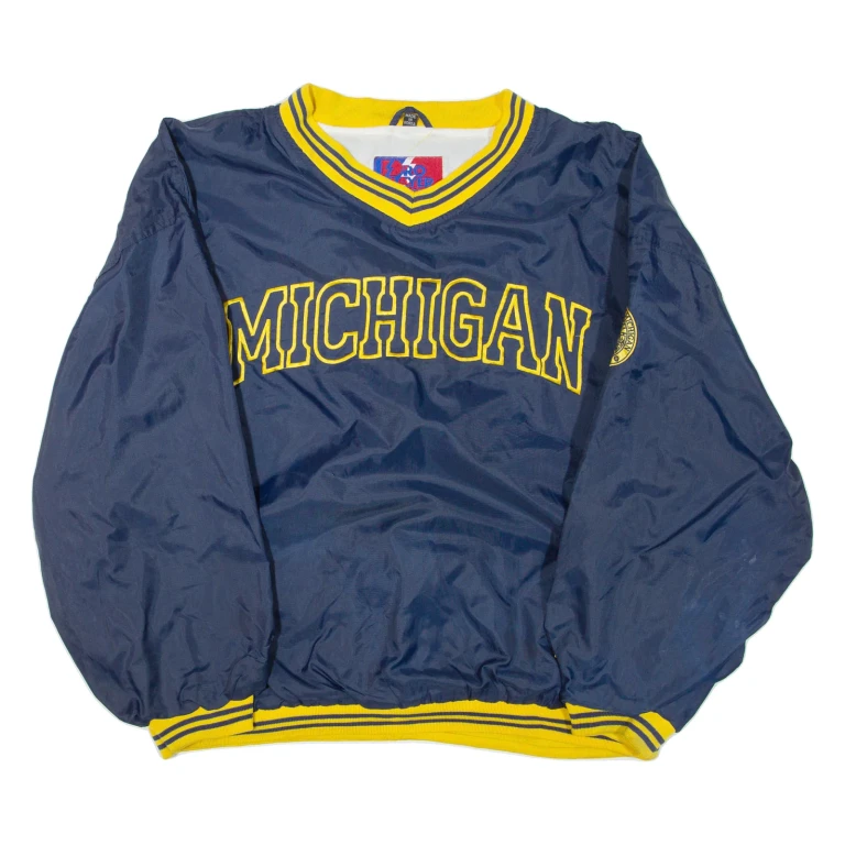 Michigan Mens Pullover Jacket Blue Nylon USA XL