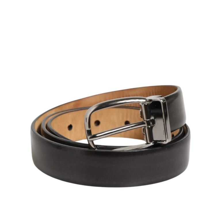 Black Classic Leather Silver-Tone Buckle Belt 100lf - Men