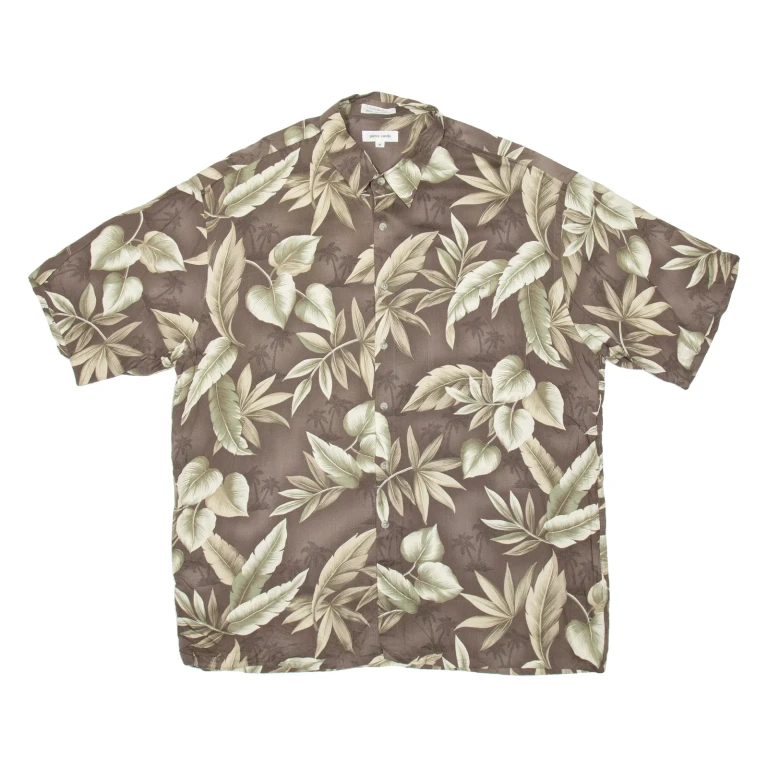 PIERRE CARDIN Leaves Mens Hawaiian Shirt Brown Crazy Pattern XL