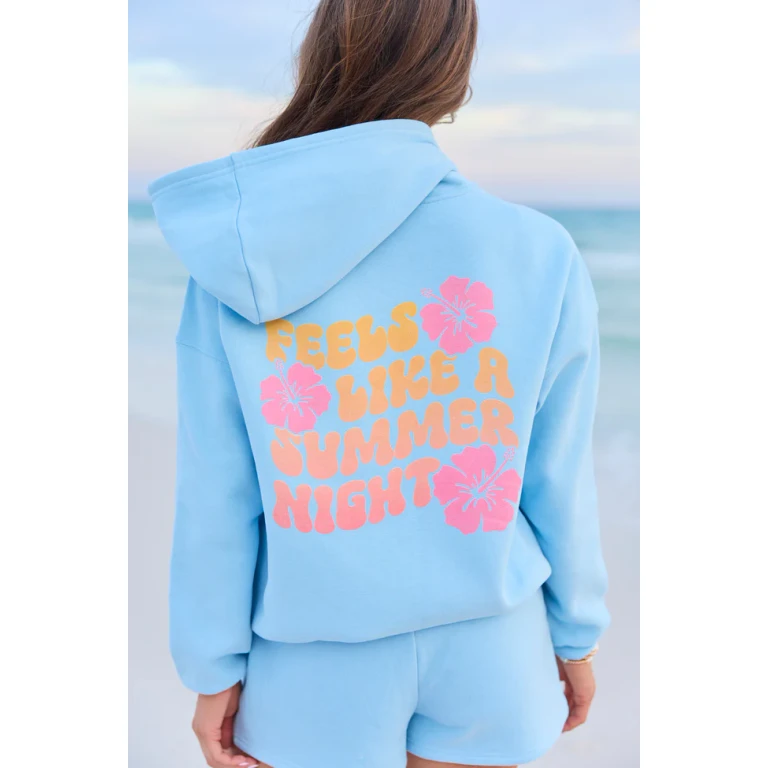 Feels Like A Summer Night Light Blue Graphic Hoodie