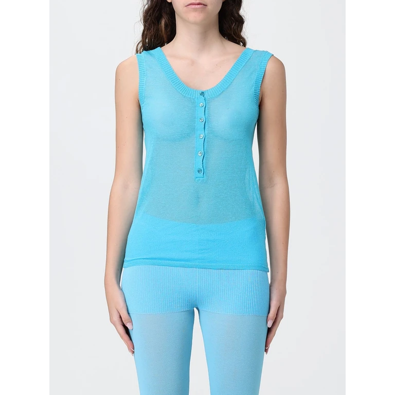 Sheer Sleeveless U-Neck Top in Linen Blend With Button Closure (WJ3601123)