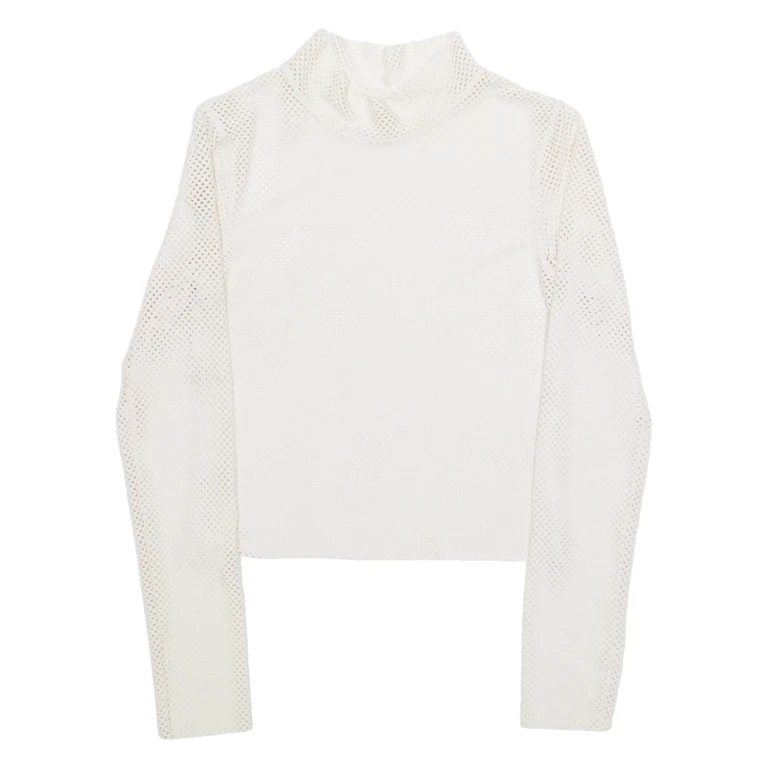 Sheer Womens Cropped Top Cream High Neck Long Sleeve S