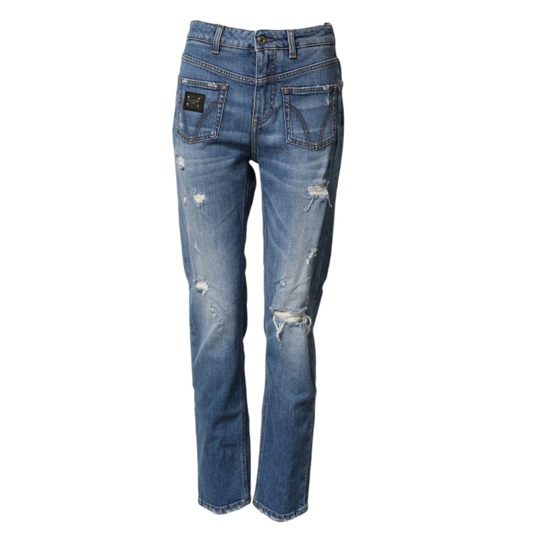 Dolce & Gabbana Blue Distressed Washed Cotton Denim Jeans Clothing - Women