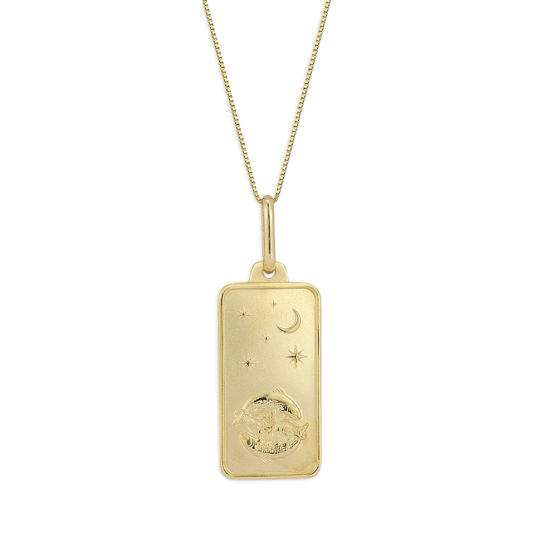 14K Yellow Gold Zodiac Dog Tag Pendant Necklace, 18