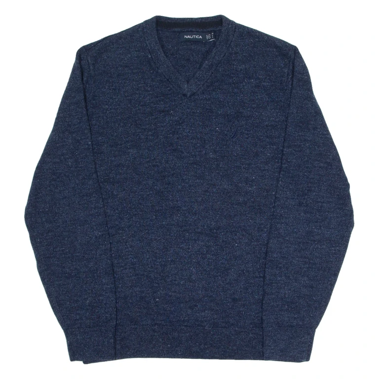 NAUTICA Mens Jumper Blue V-Neck Tight Knit L