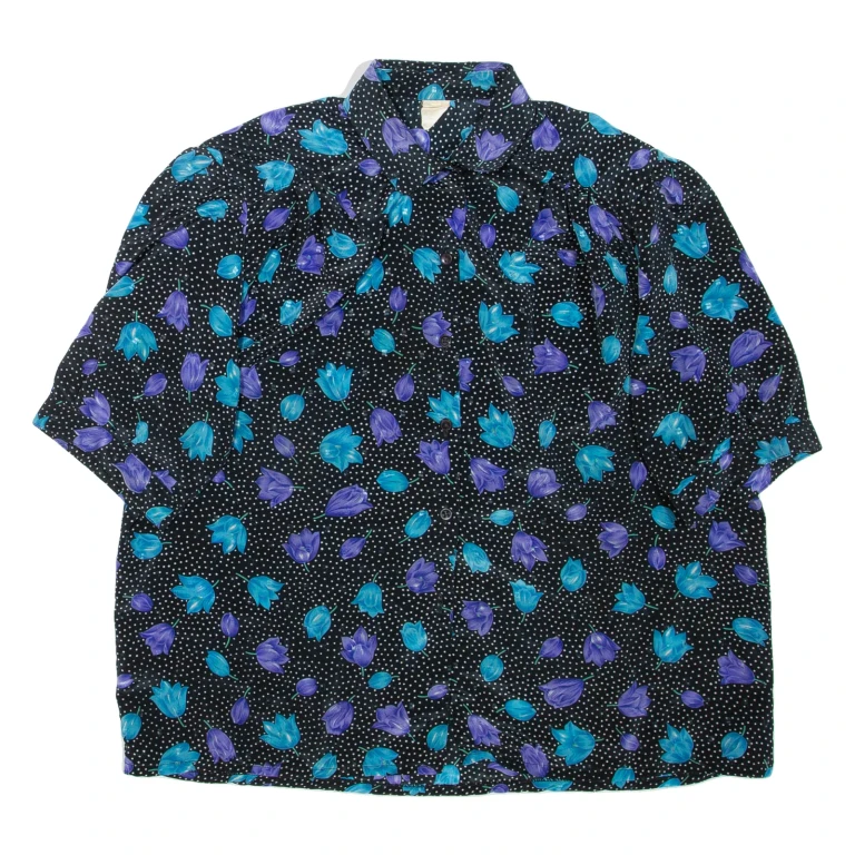 Womens Printed Shirt Black Collared Floral XL