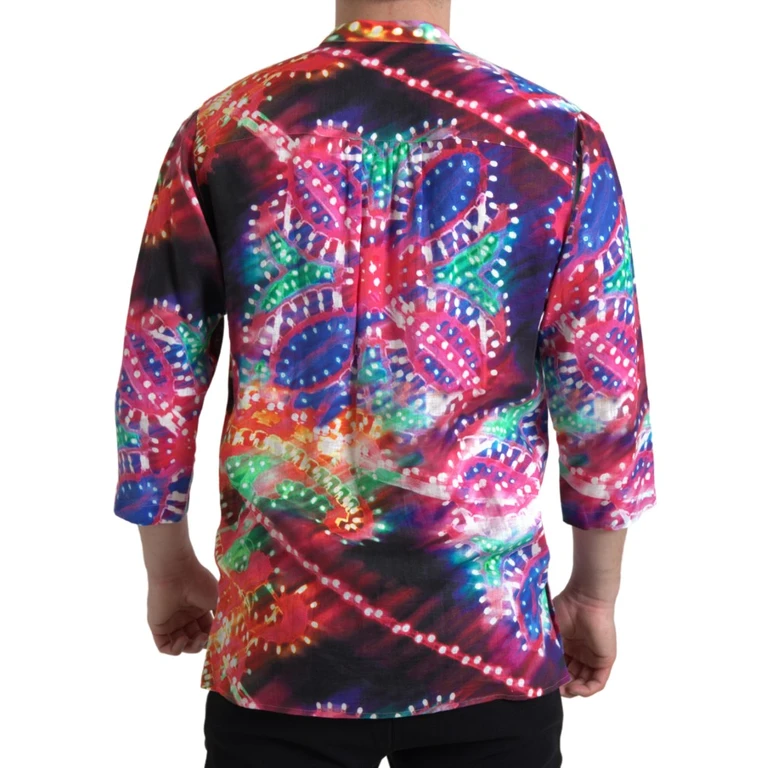 Dolce & Gabbana Multicolor Luminarie Print Linen Shirt - Men