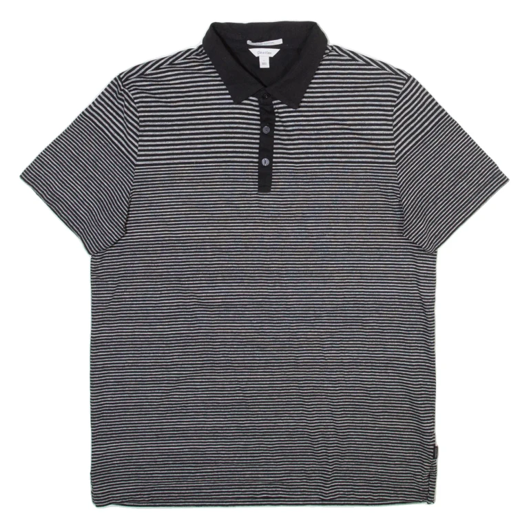 CALVIN KLEIN Mens Polo Shirt Black Striped L