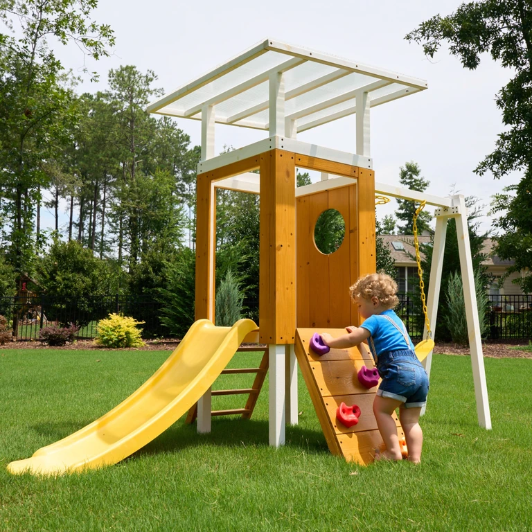 Forest Small Outdoor Toddler Swing Set Compact Wooden Swing Frame for Babies & Kids