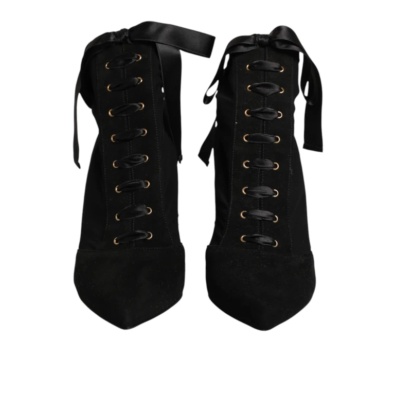 Dolce & Gabbana Black Stiletto Heels Lace Up Boots Shoes 02+vi+goat - Women